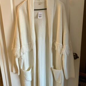 Elegant Cream Long Fringed Cardigan NWT